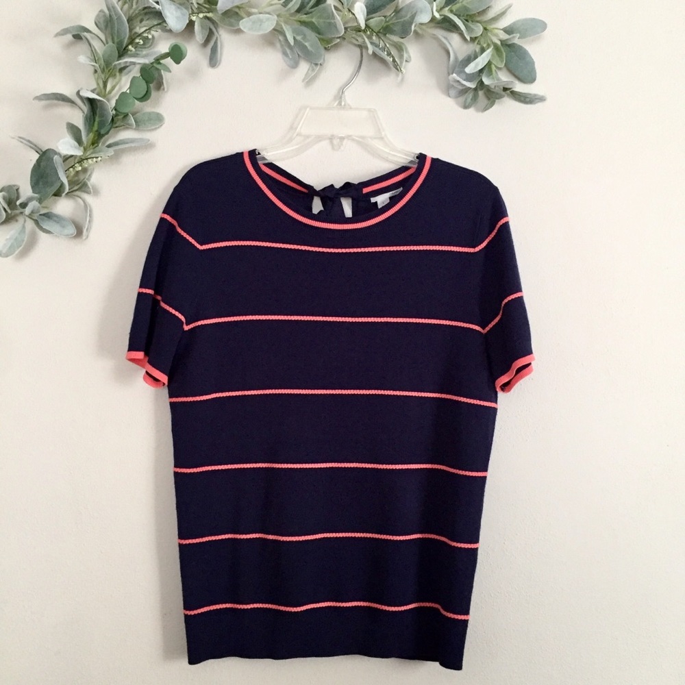 Halogen navy and coral striped sweater Large